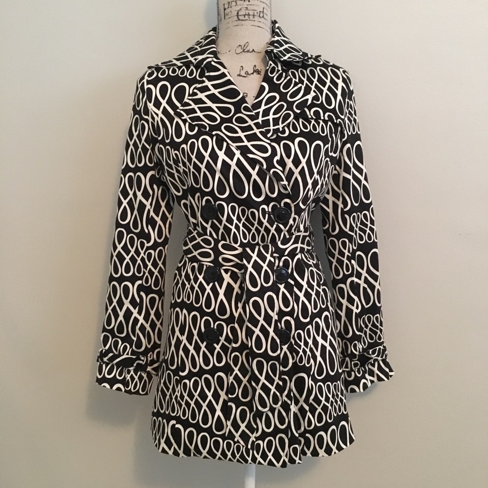 Black and White Trench Pea Coat with Tie